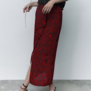 Animal print midi skirt red